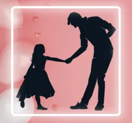 Black silhouette of father and daughter dancing 